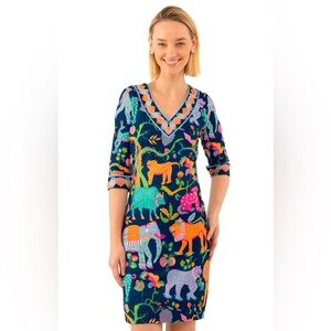 Gretchen Scott Banded V Animal Kingdom Jersey Dress Small
